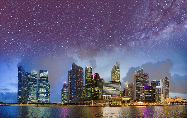 Starry night city skyline
